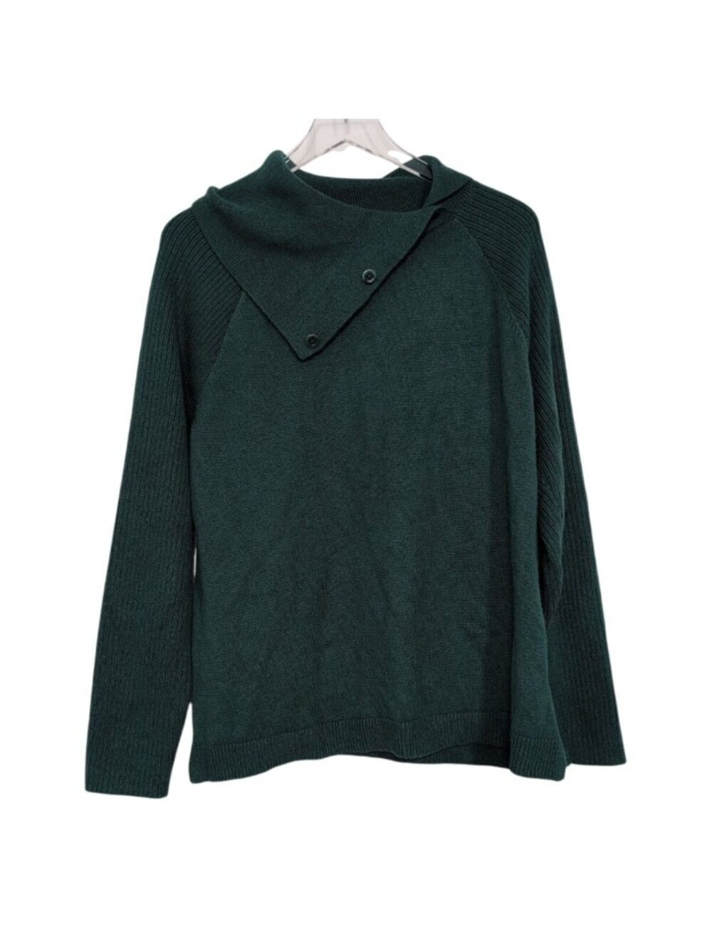 Talbots Factory Button Neck Sweater Womens Size XL Green Pullover Turtleneck